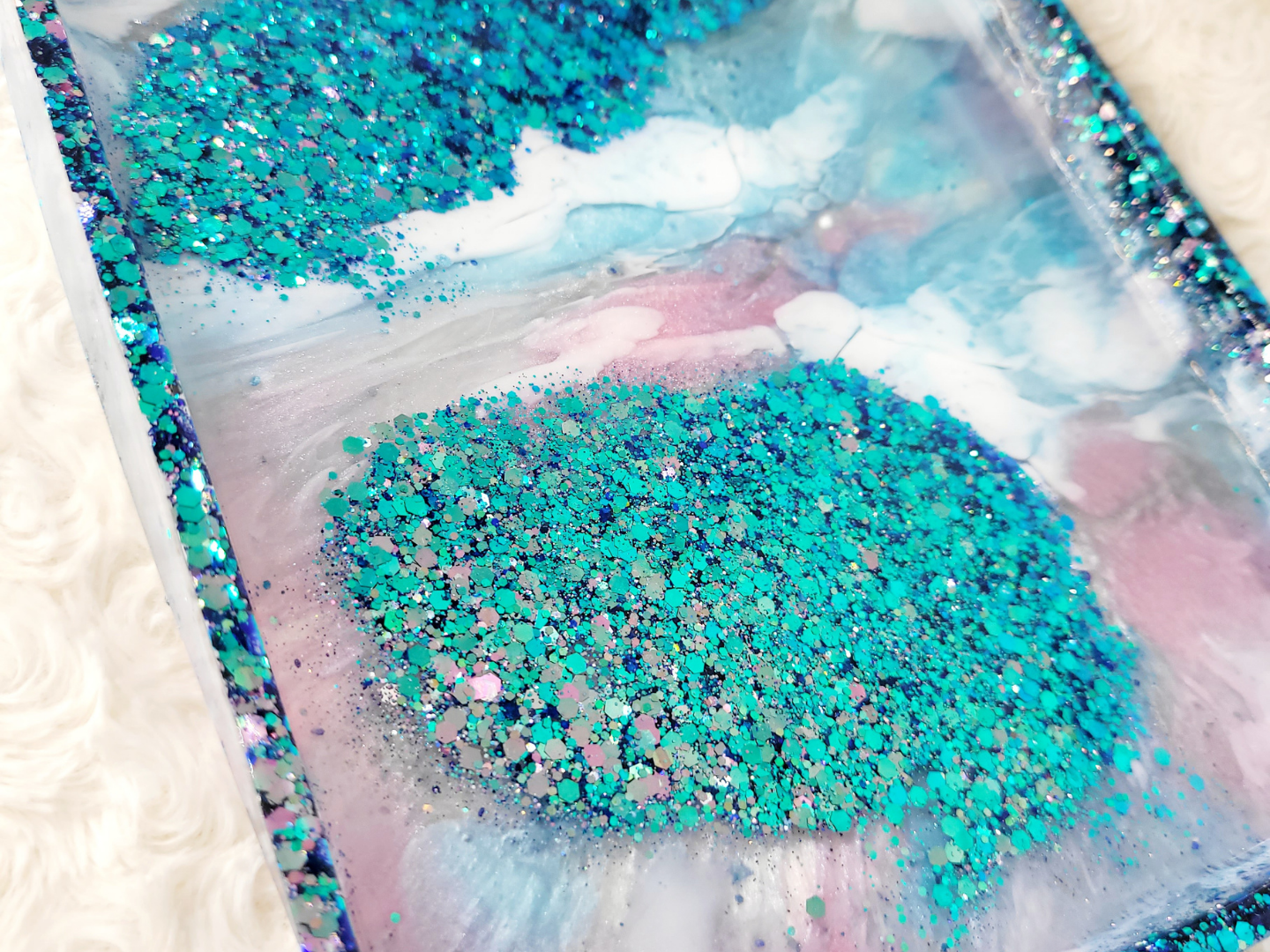 Pink and Blue Glitter Color Shift Resin Tray