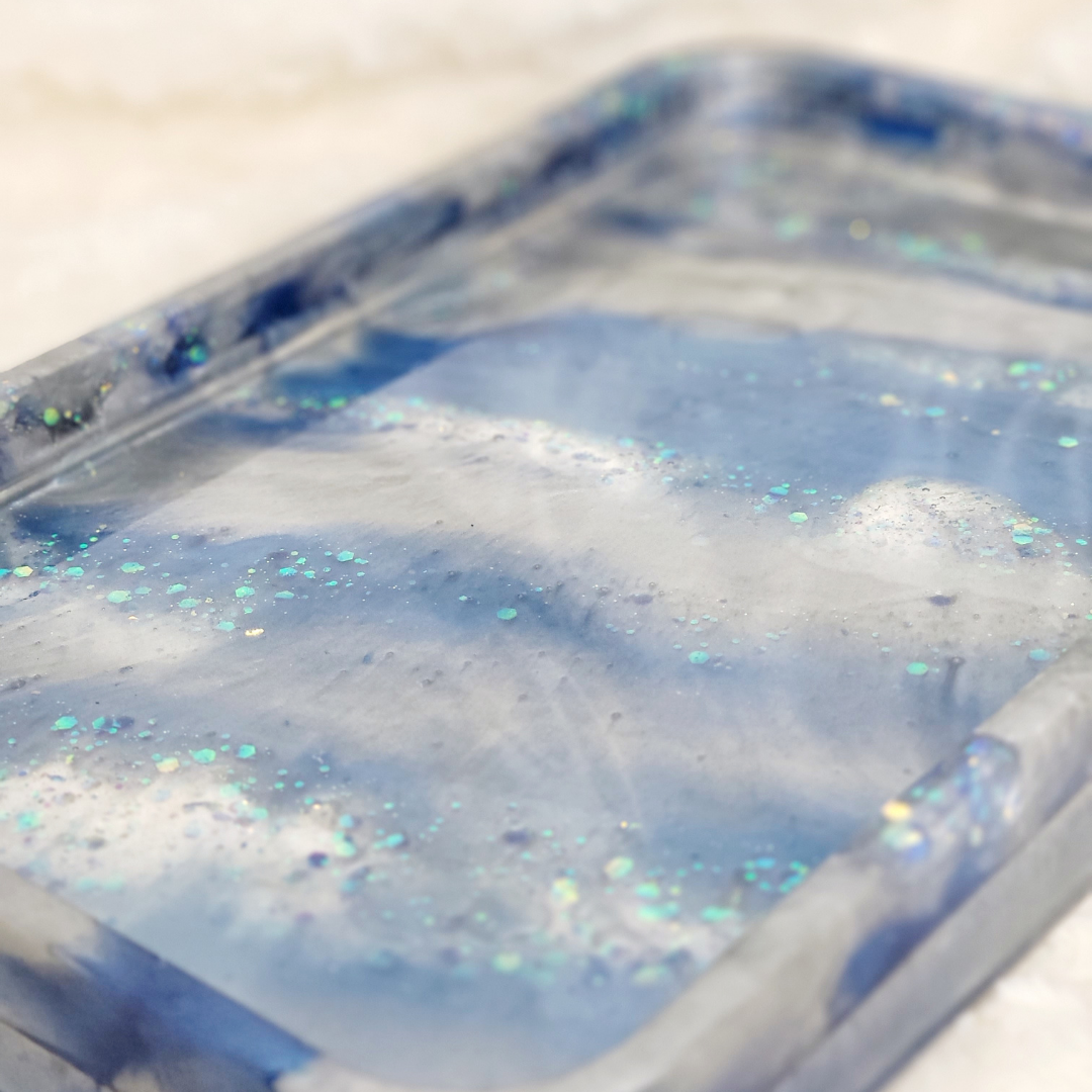 Blue Glitter Resin Tray