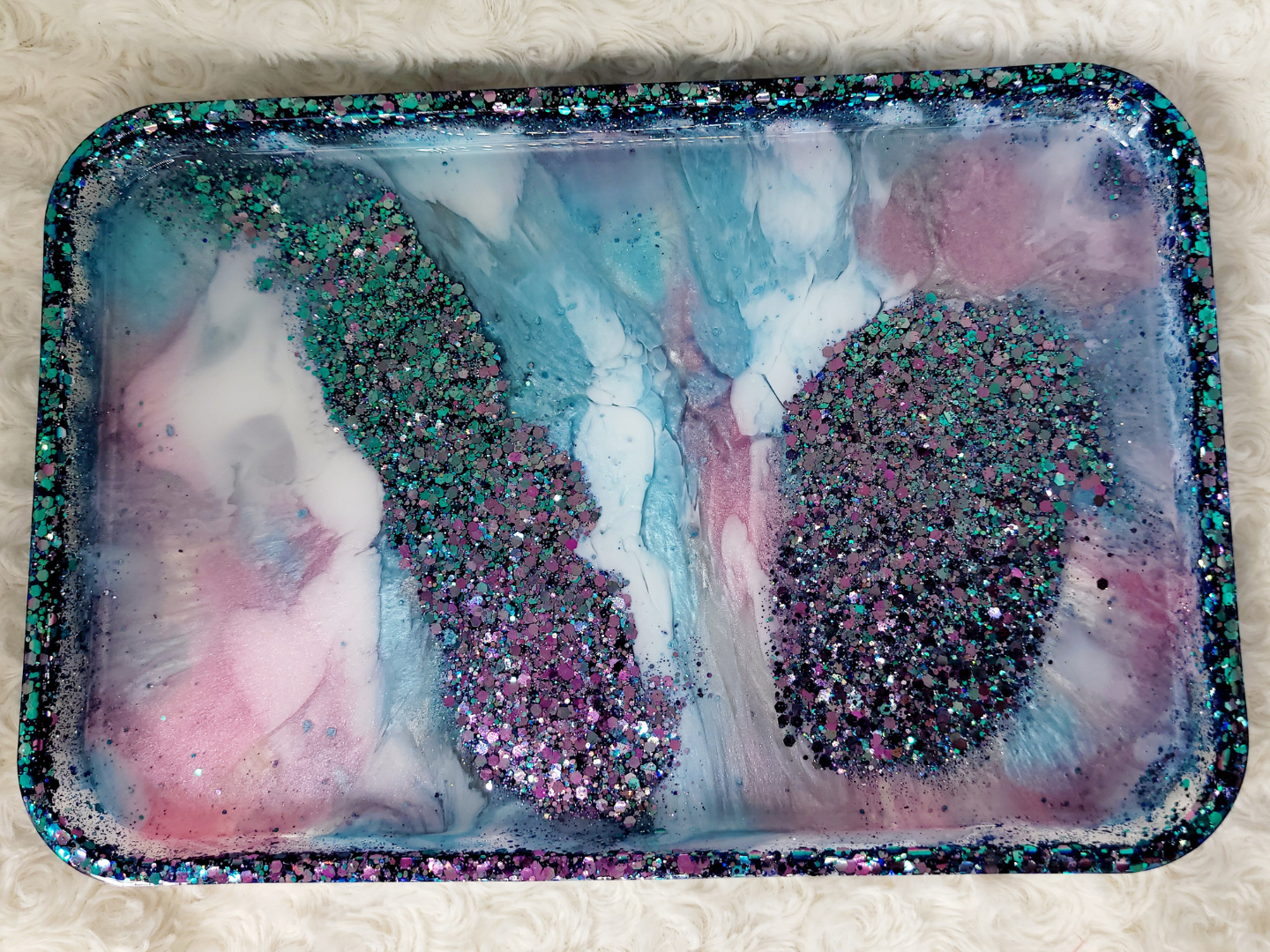 Pink and Blue Glitter Color Shift Resin Tray