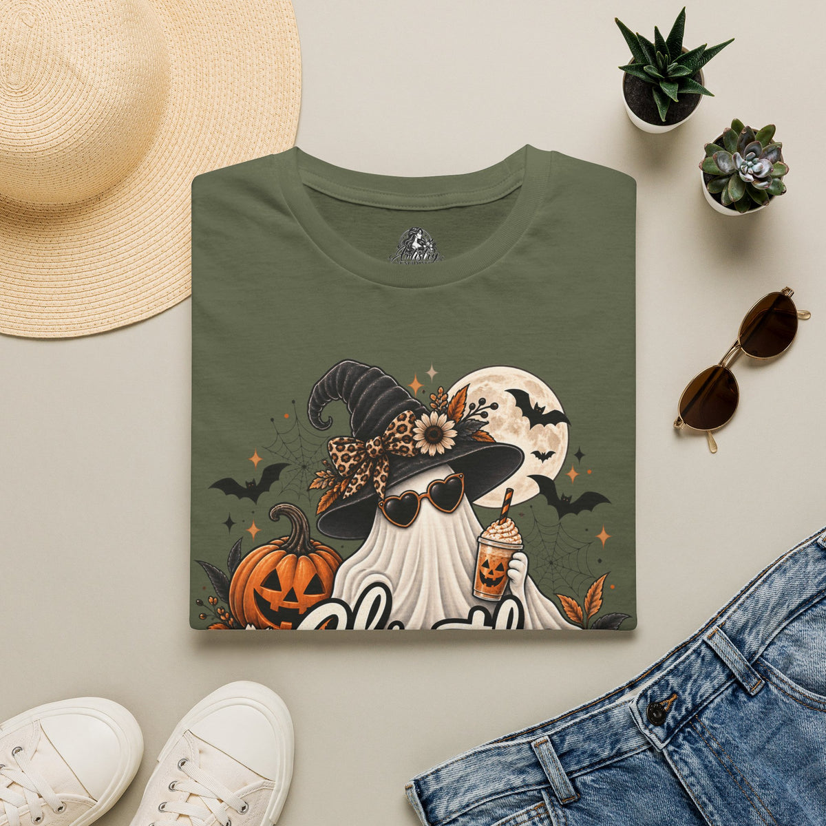 Ghostly Greetings Halloween | Glam Ghost Design | Unisex Softstyle T-Shirt