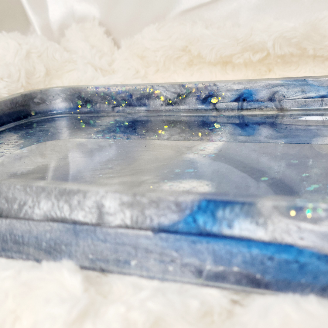 Blue Glitter Resin Tray