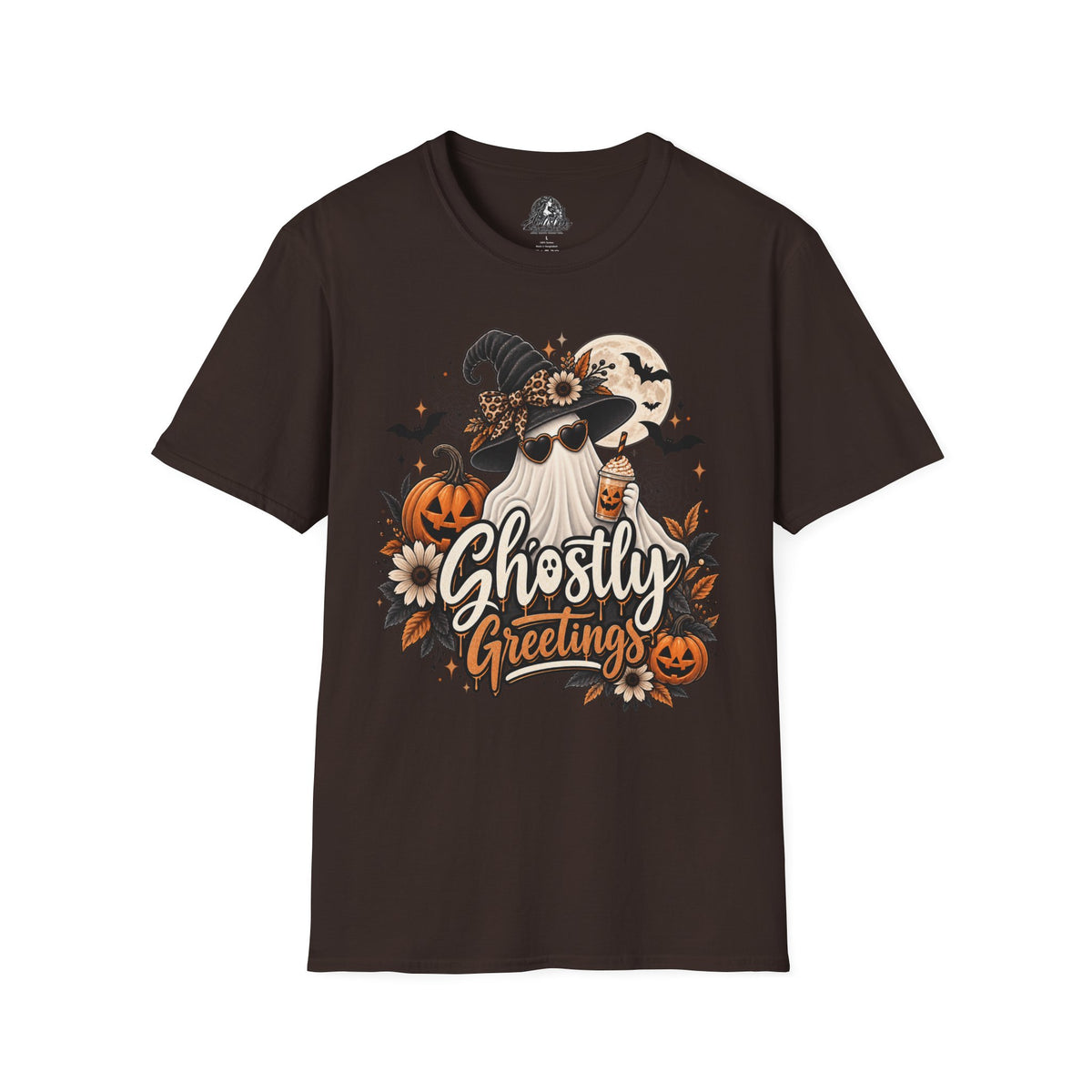 Ghostly Greetings Halloween | Glam Ghost Design | Unisex Softstyle T-Shirt