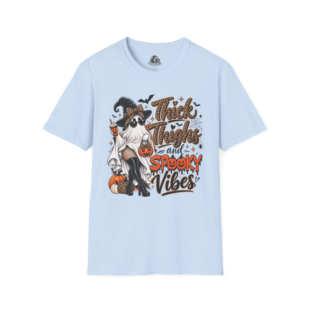 Thick Thighs Spooky Vibes Halloween | Glam Ghost Design | Unisex Softstyle T-Shirt