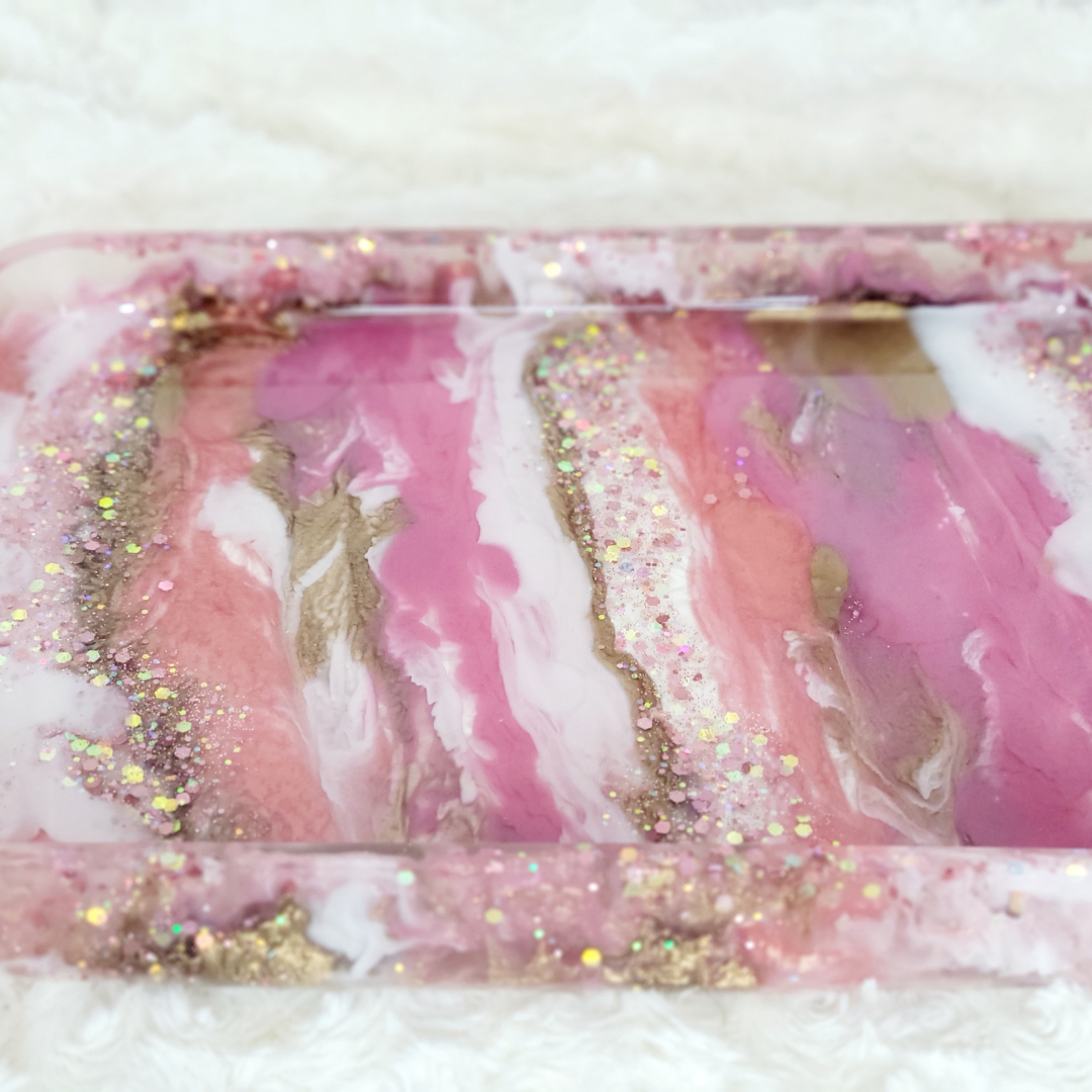 Pink and Gold Resin Tray