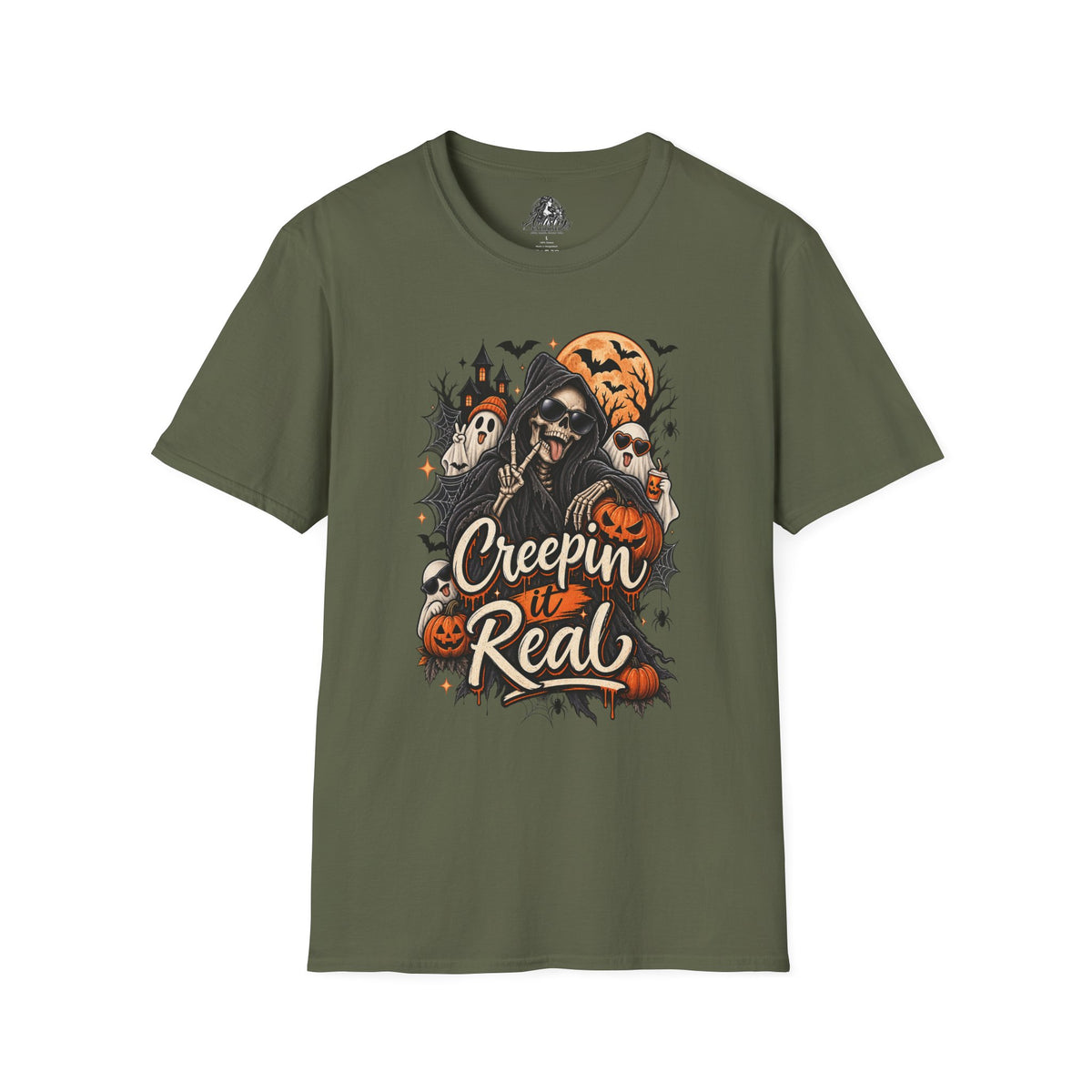 Creepin it Real Halloween | Glam Ghost Design | Unisex Softstyle T-Shirt