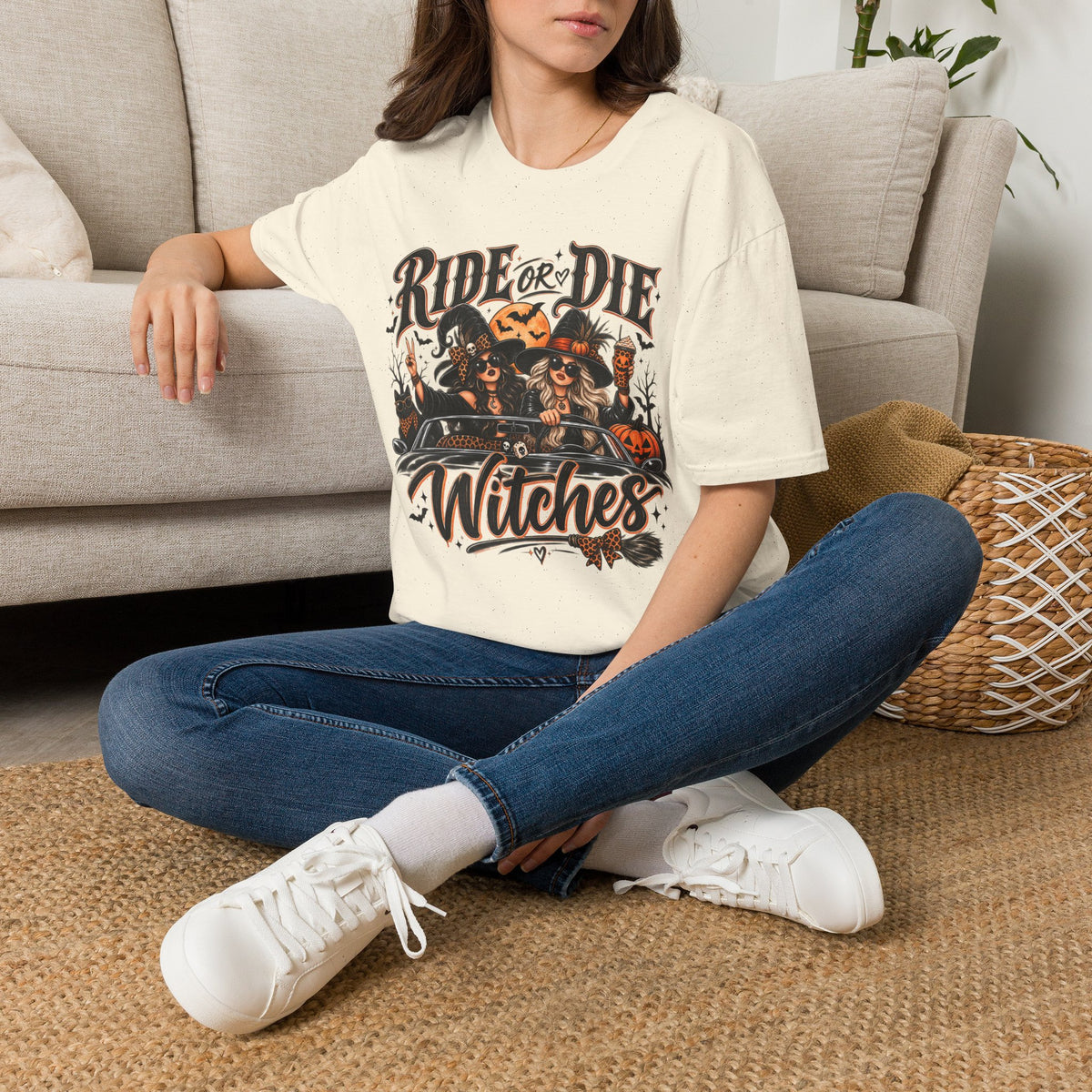 Ride or Die Witches Halloween | Glam Ghost Design | Unisex Softstyle T-Shirt
