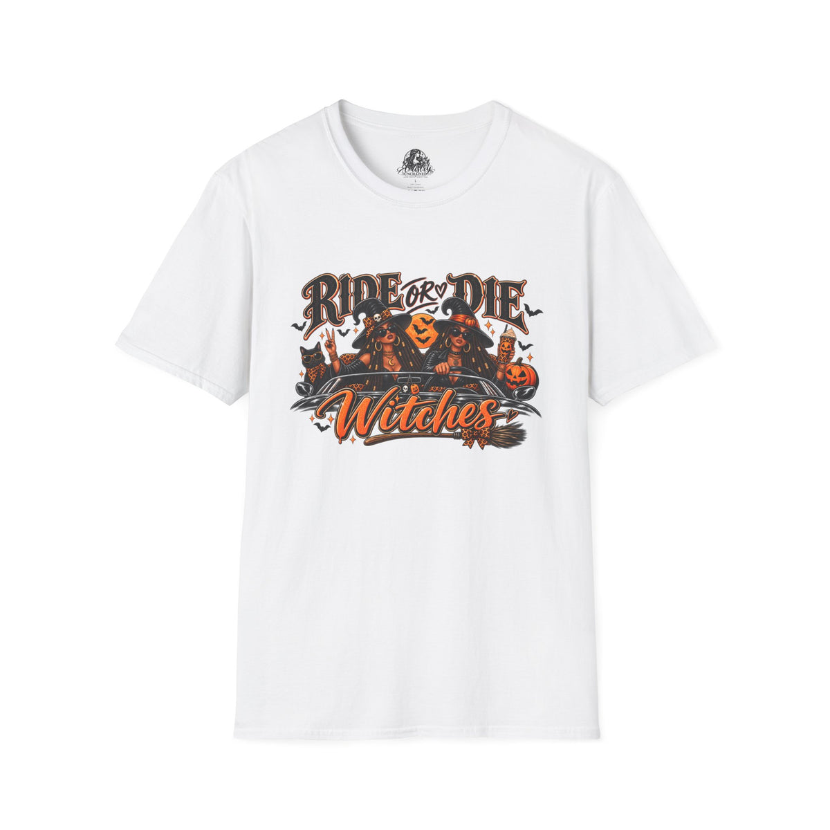 Ride or Die Witches Halloween | Glam Ghost Design | Unisex Softstyle T-Shirt