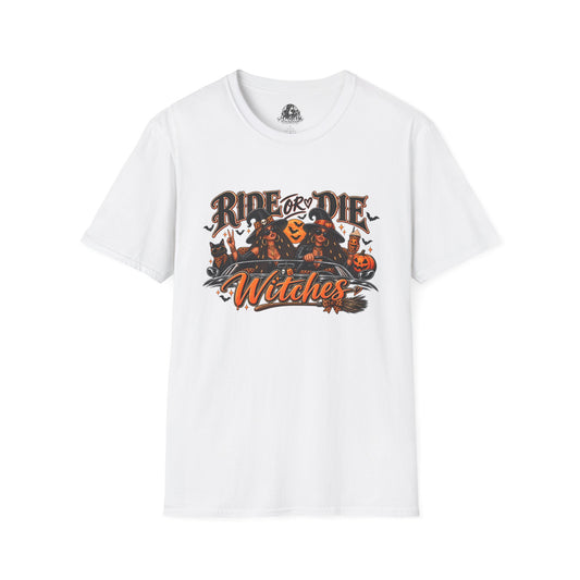 Ride or Die Witches Halloween | Glam Ghost Design | Unisex Softstyle T-Shirt