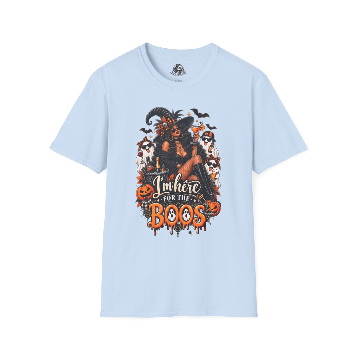 Here for the Boos Halloween | Glam Ghost Design | Unisex Softstyle T-Shirt