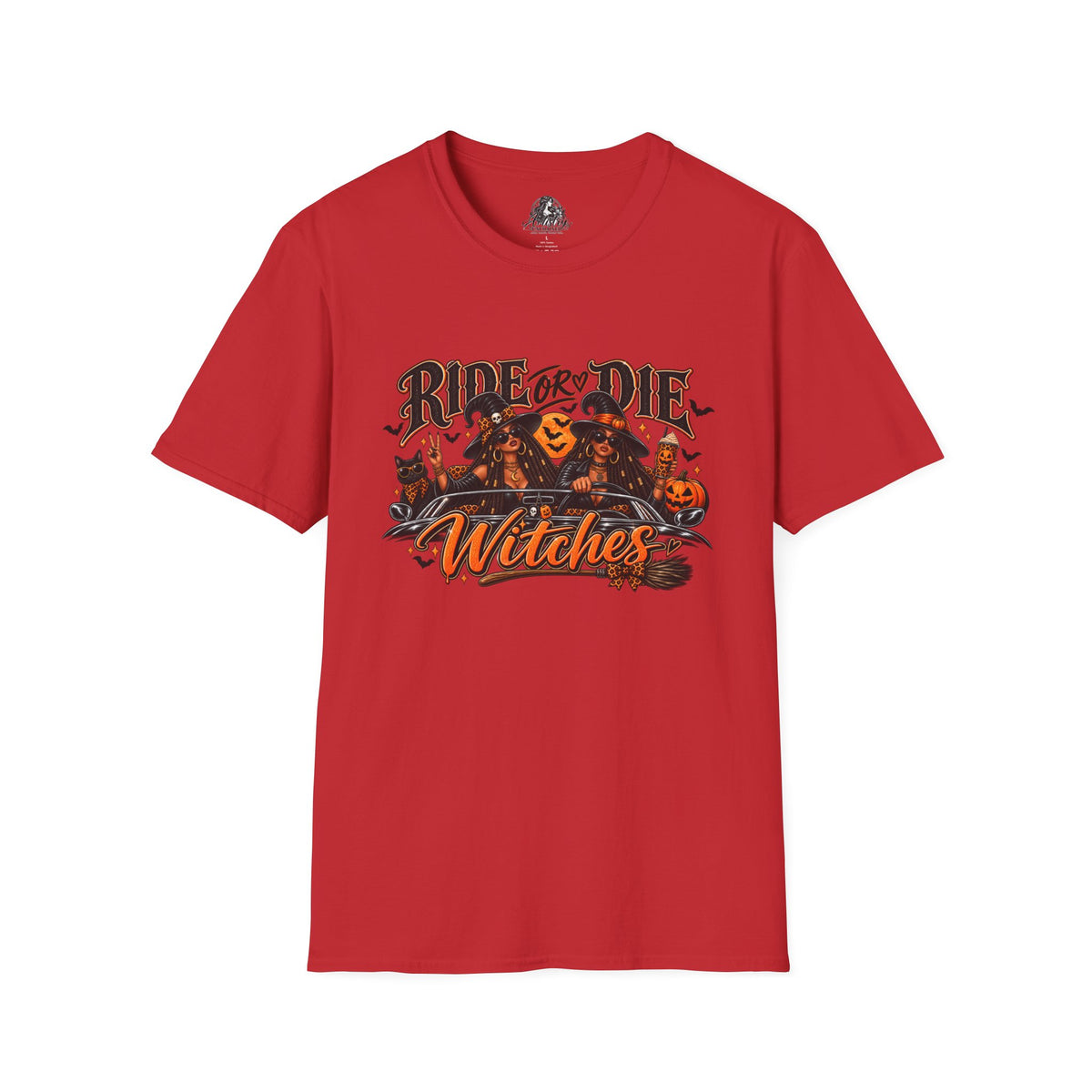 Ride or Die Witches Halloween | Glam Ghost Design | Unisex Softstyle T-Shirt