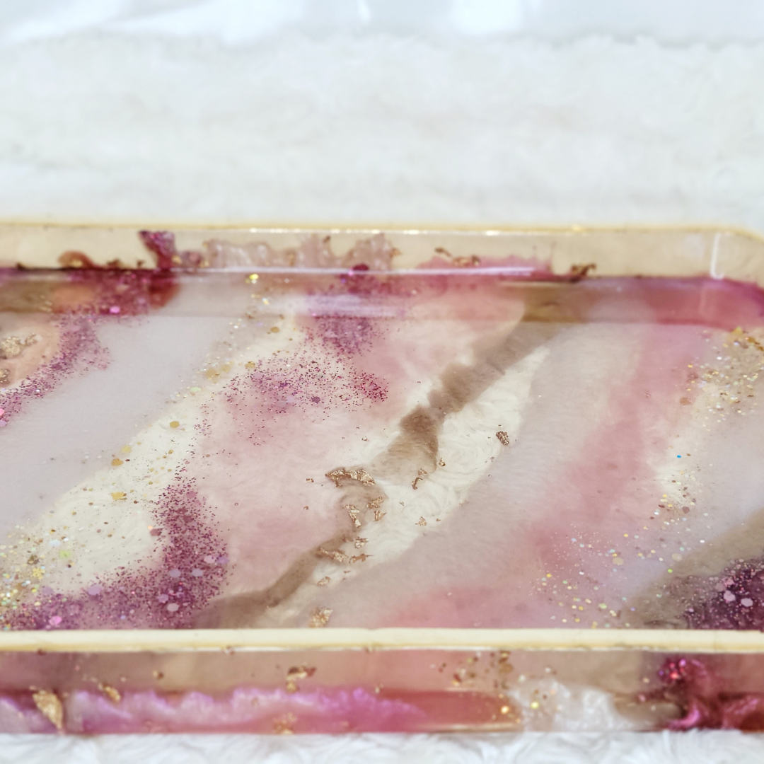 Pink Gold Leaf Resin Tray