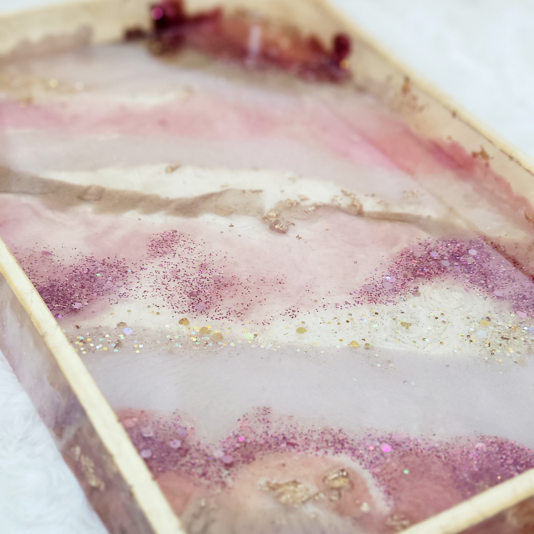 Pink Gold Leaf Resin Tray