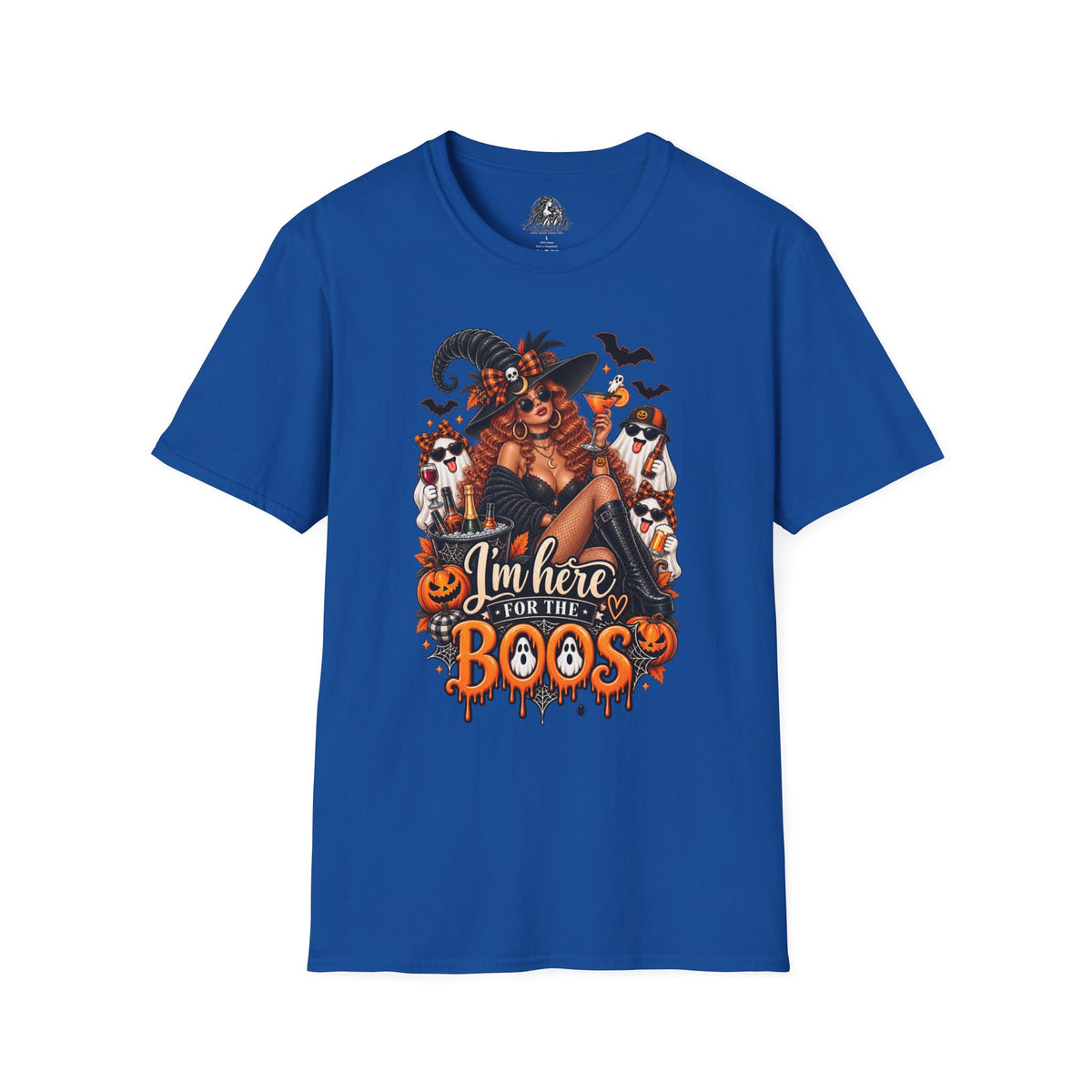 Here for the Boos Halloween | Glam Ghost Design | Unisex Softstyle T-Shirt