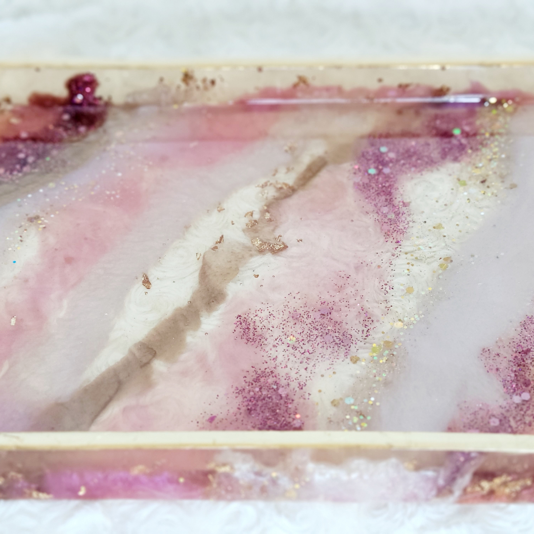 Pink Gold Leaf Resin Tray