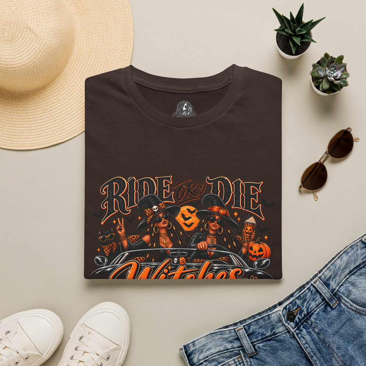 Ride or Die Witches Halloween | Glam Ghost Design | Unisex Softstyle T-Shirt