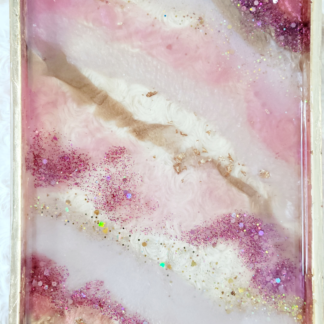 Pink Gold Leaf Resin Tray