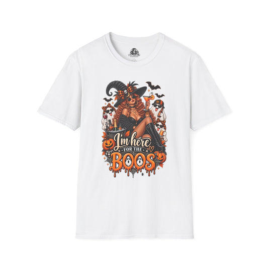 Here for the Boos Halloween | Glam Ghost Design | Unisex Softstyle T-Shirt