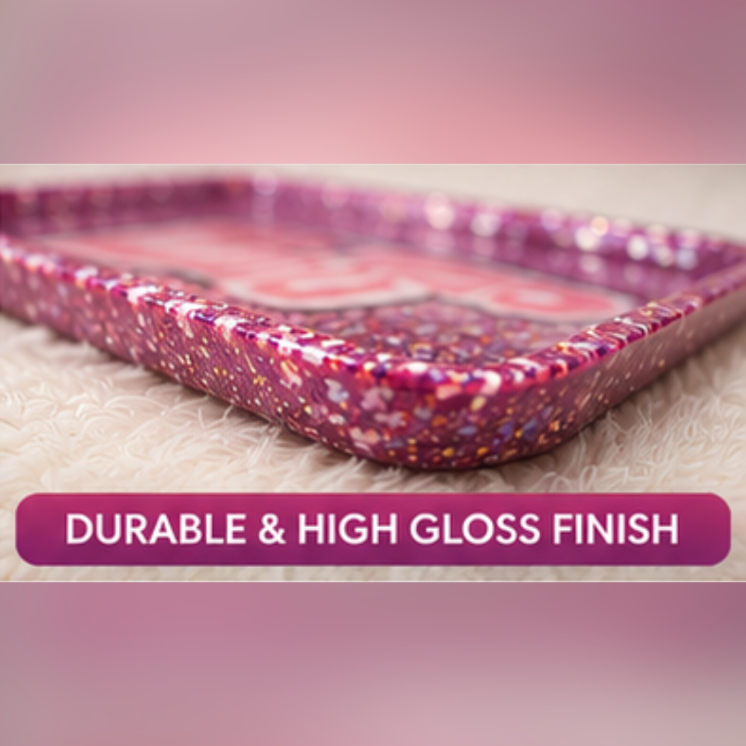 Pink Glitter Resin Catchall Tray | Handmade Vanity Tray | Kawaii-Inspired Jewelry Organizer | 10" x 6" Decorative Tray