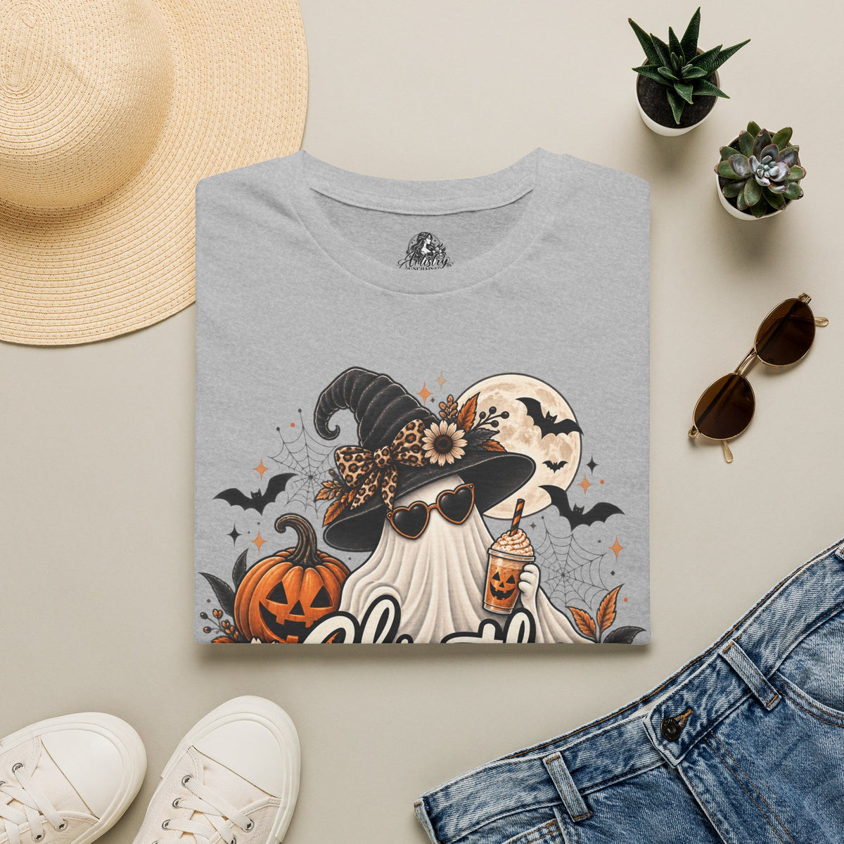 Ghostly Greetings Halloween | Glam Ghost Design | Unisex Softstyle T-Shirt