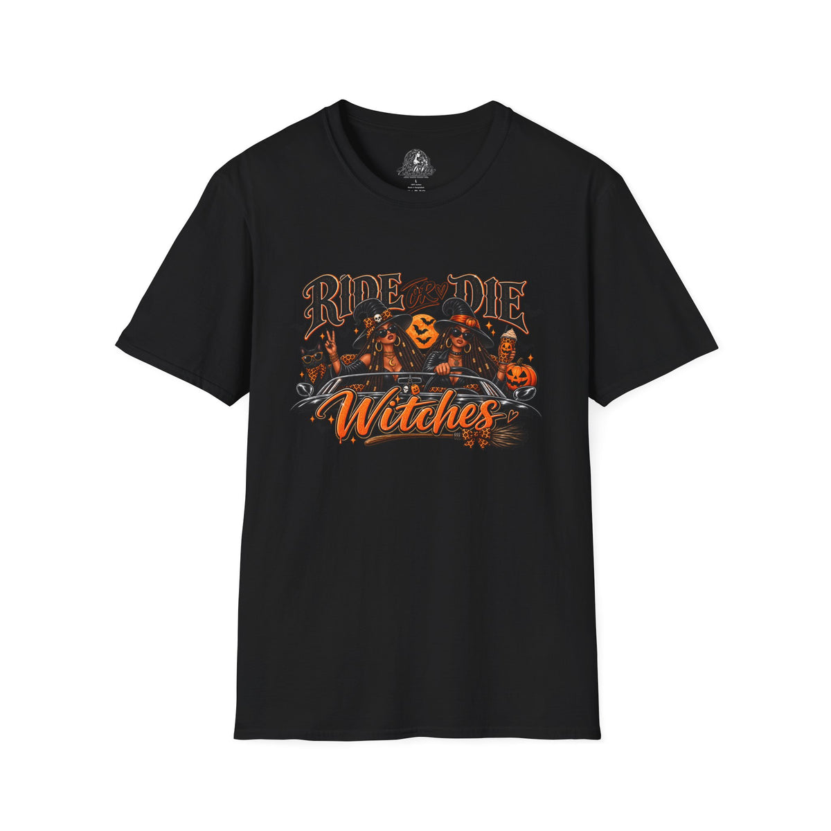 Ride or Die Witches Halloween | Glam Ghost Design | Unisex Softstyle T-Shirt
