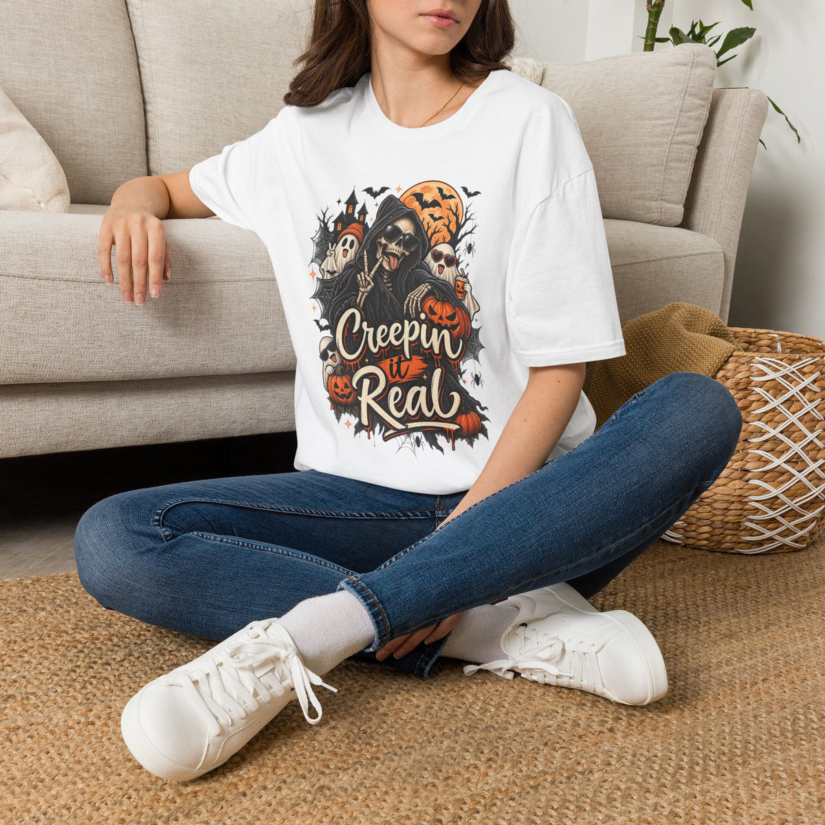 Creepin it Real Halloween | Glam Ghost Design | Unisex Softstyle T-Shirt