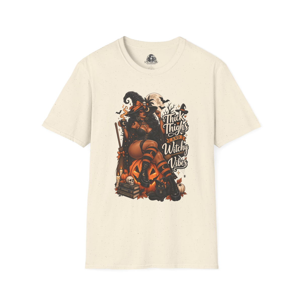 Thick Thighs Witchy Vibes Halloween | Glam Ghost Design | Unisex Softstyle T-Shirt