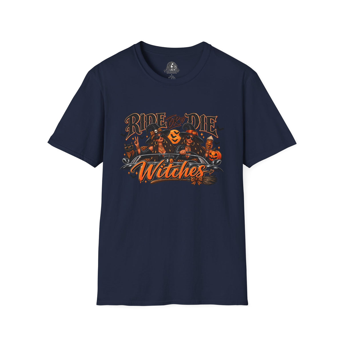 Ride or Die Witches Halloween | Glam Ghost Design | Unisex Softstyle T-Shirt
