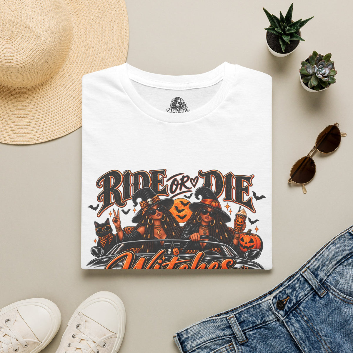 Ride or Die Witches Halloween | Glam Ghost Design | Unisex Softstyle T-Shirt