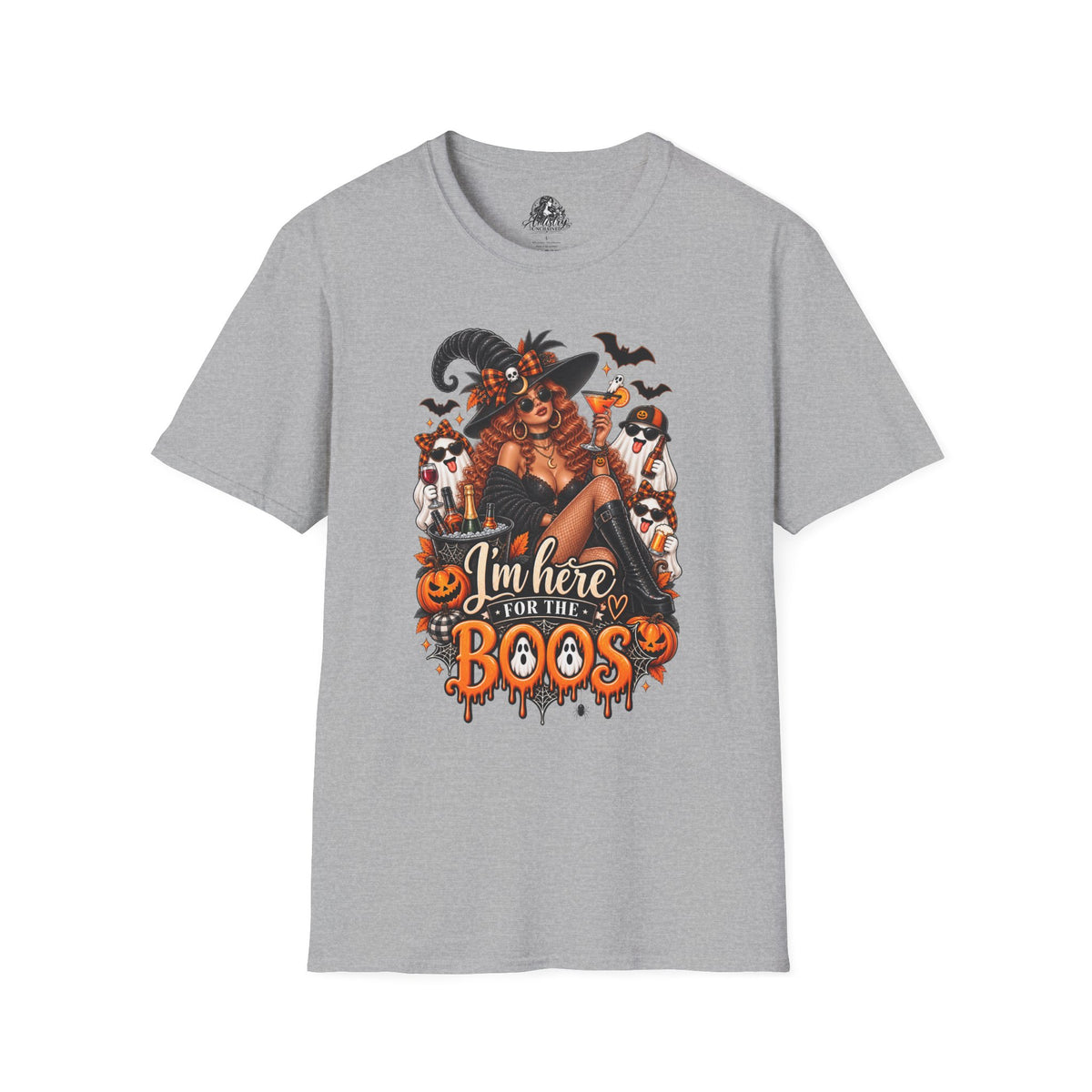 Here for the Boos Halloween | Glam Ghost Design | Unisex Softstyle T-Shirt