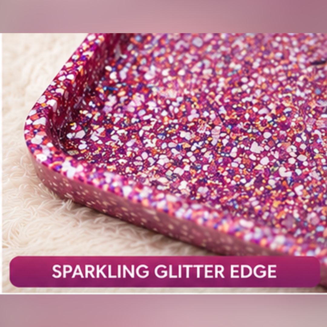 Pink Glitter Resin Catchall Tray | Handmade Vanity Tray | Kawaii-Inspired Jewelry Organizer | 10" x 6" Decorative Tray