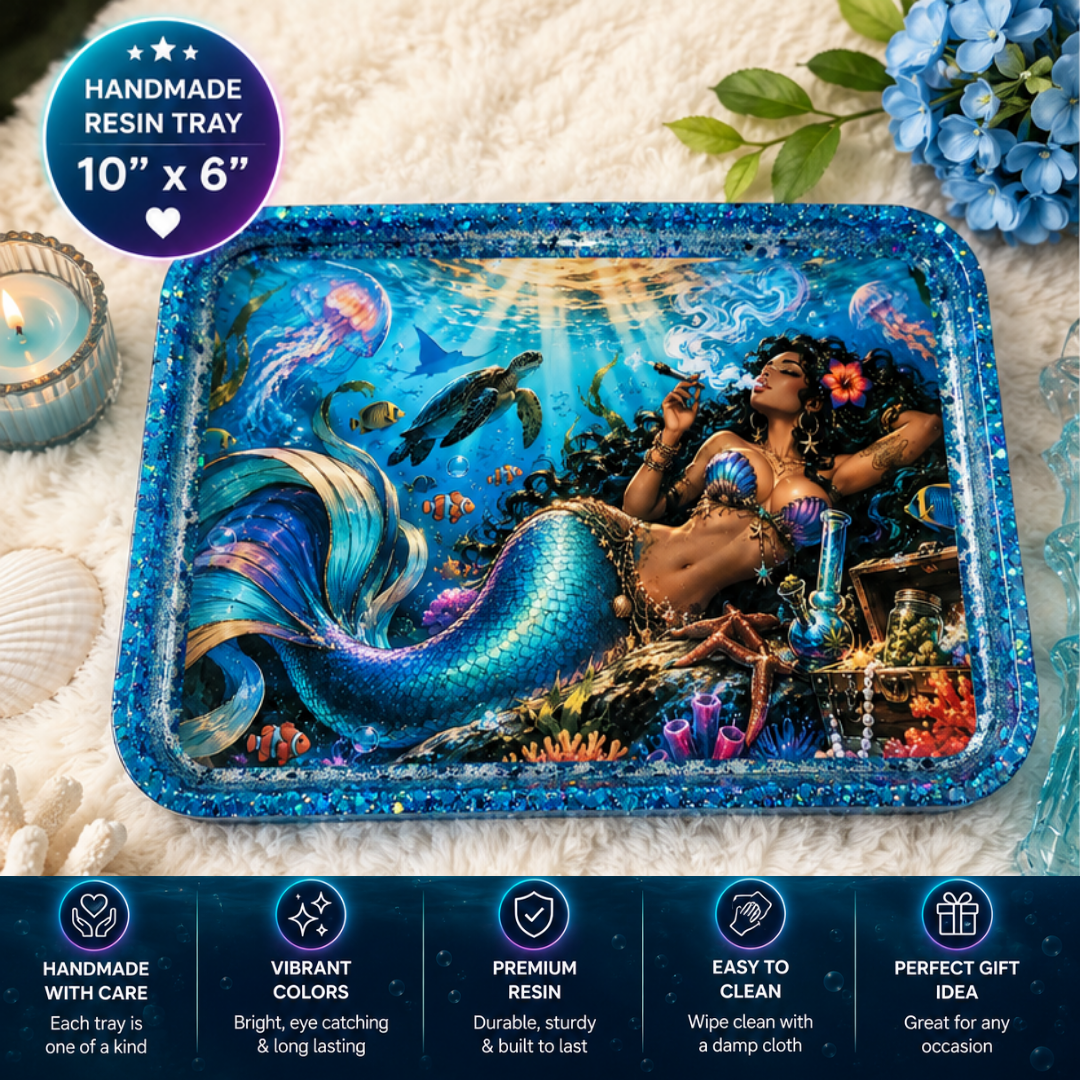Mermaid Resin Tray | Handmade Ocean Catchall Tray | Coastal Vanity Organizer | Fantasy Home Décor | Blue Glitter Tray | 10" x 6"