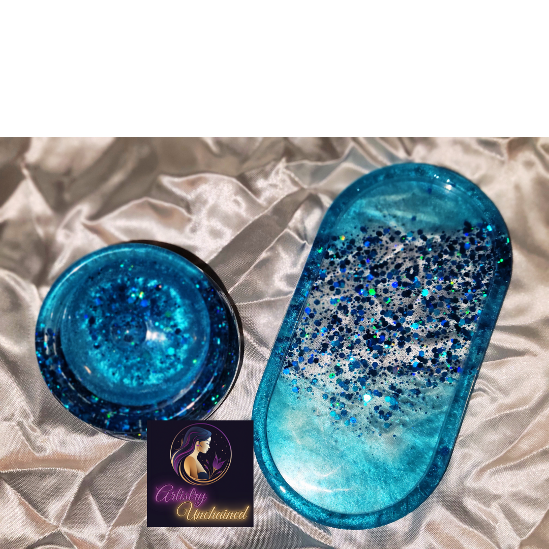 Holographic Blue Trinket Tray Set