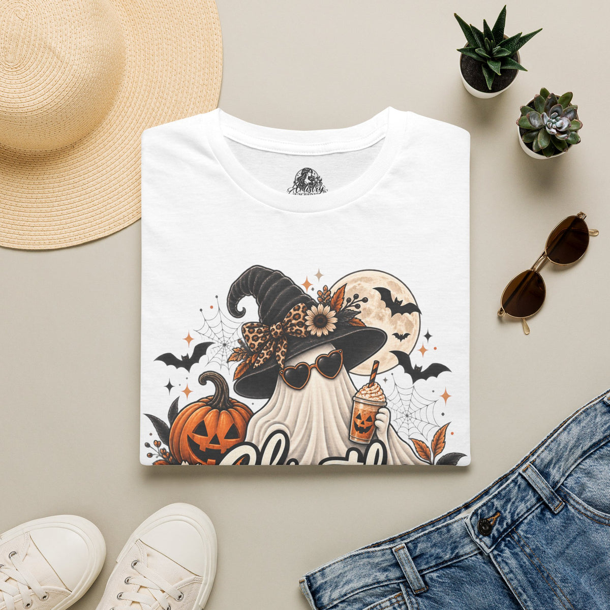Ghostly Greetings Halloween | Glam Ghost Design | Unisex Softstyle T-Shirt