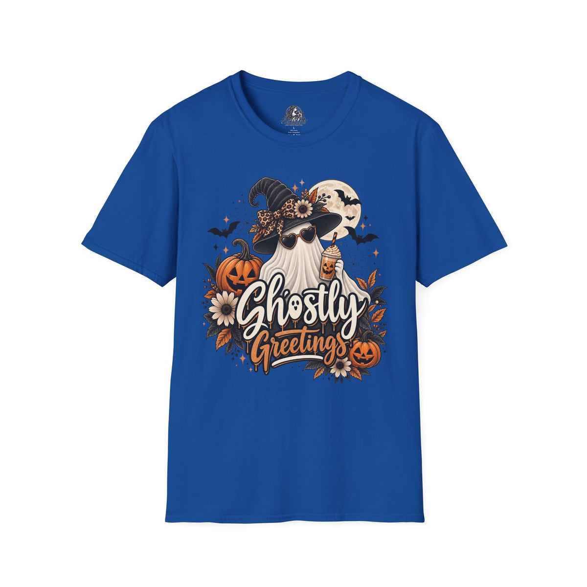 Ghostly Greetings Halloween | Glam Ghost Design | Unisex Softstyle T-Shirt