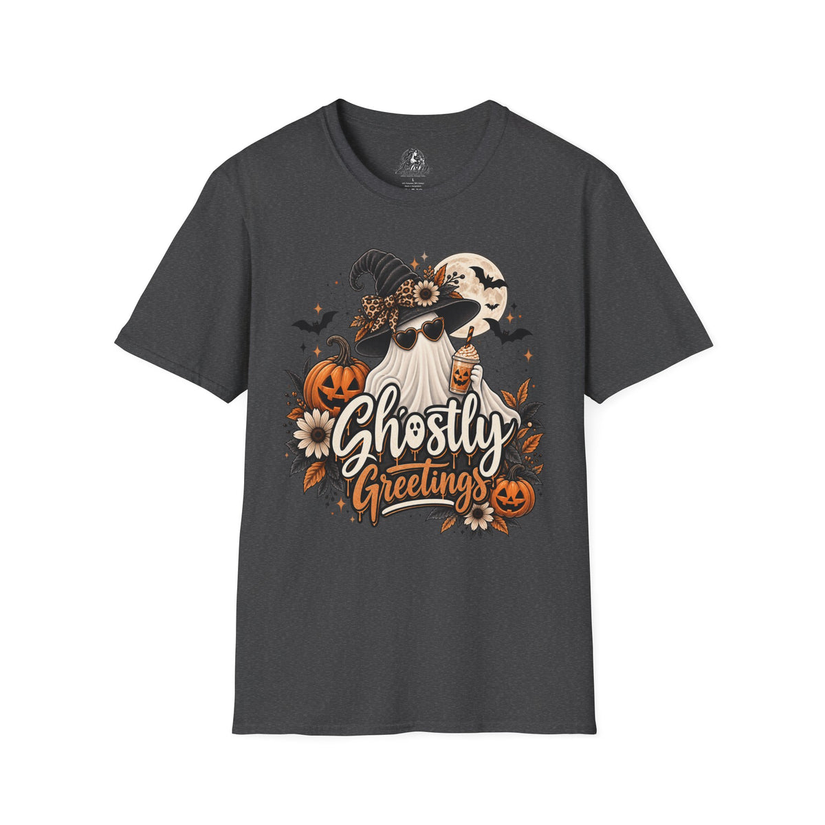 Ghostly Greetings Halloween | Glam Ghost Design | Unisex Softstyle T-Shirt