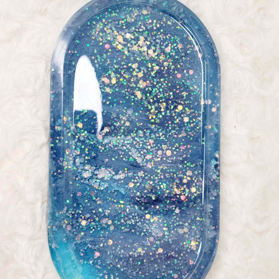 Iridescent Glitter and Blue Trinket Tray