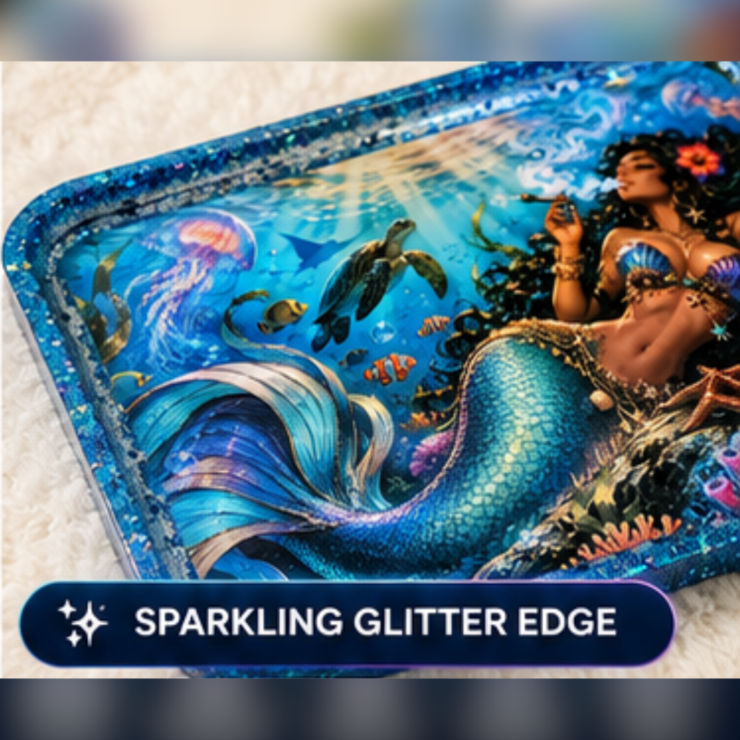 Mermaid Resin Tray | Handmade Ocean Catchall Tray | Coastal Vanity Organizer | Fantasy Home Décor | Blue Glitter Tray | 10" x 6"