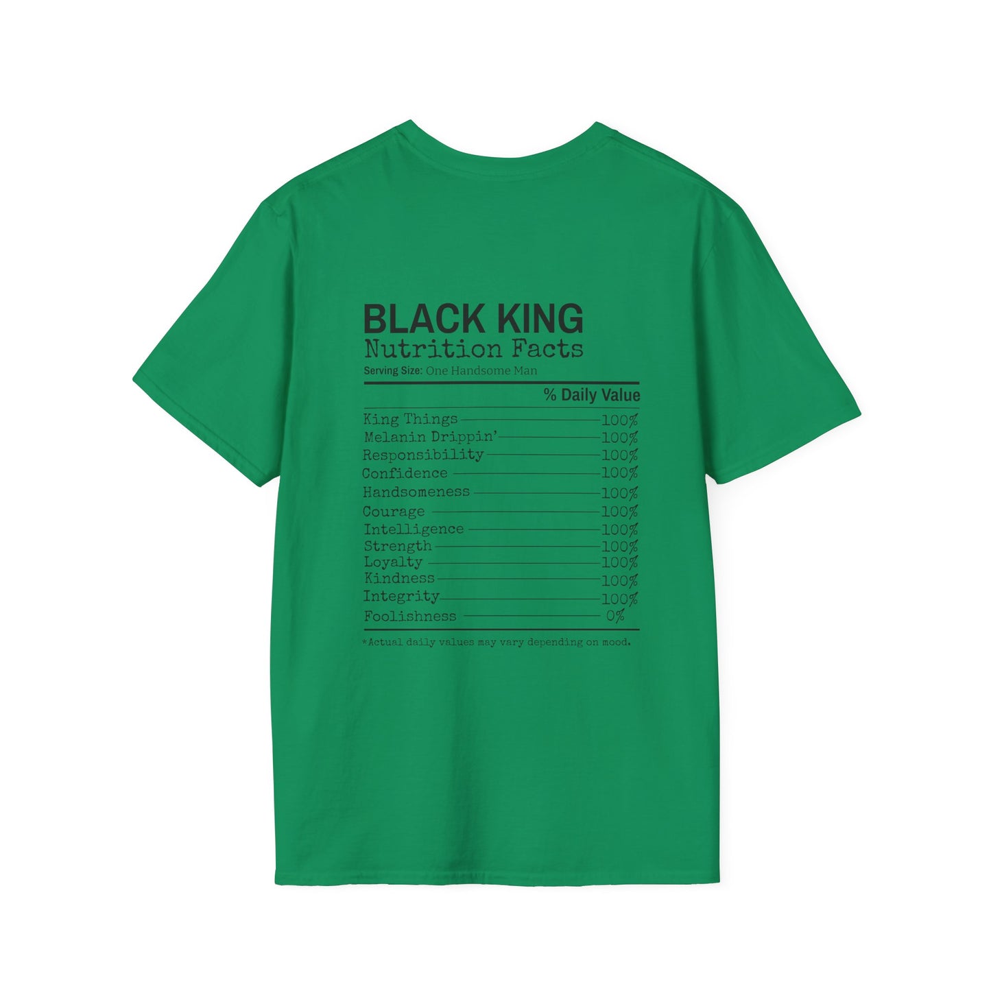 Black King Nutrition Facts Back Unisex Softstyle T-Shirt