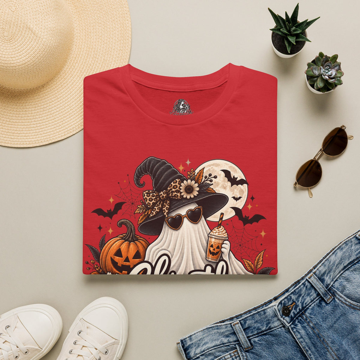 Ghostly Greetings Halloween | Glam Ghost Design | Unisex Softstyle T-Shirt