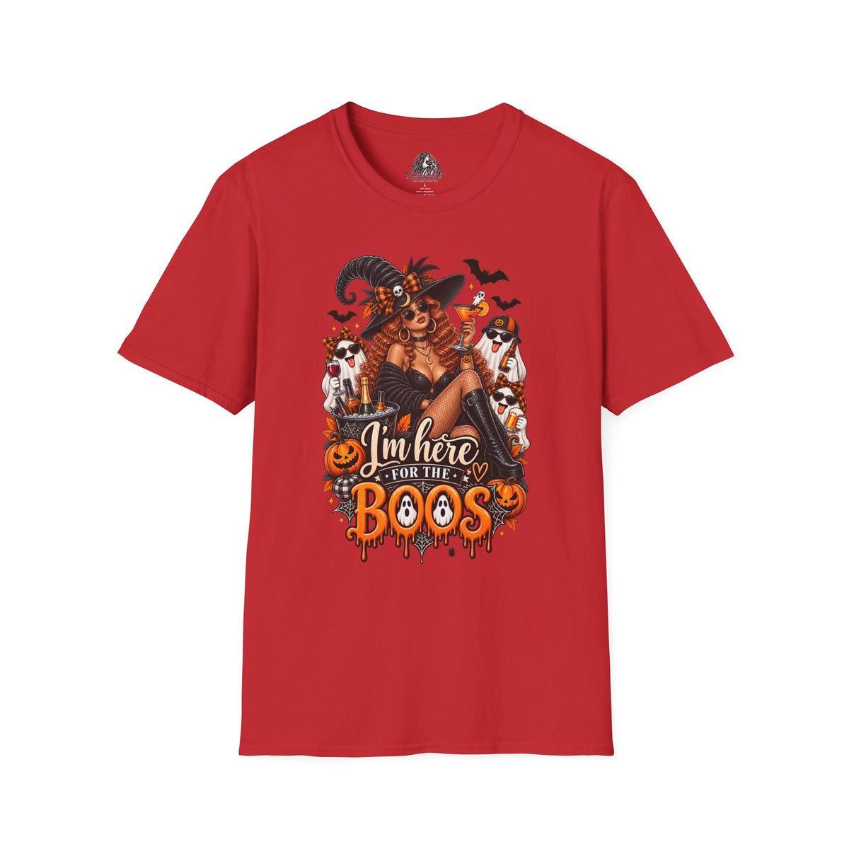 Here for the Boos Halloween | Glam Ghost Design | Unisex Softstyle T-Shirt