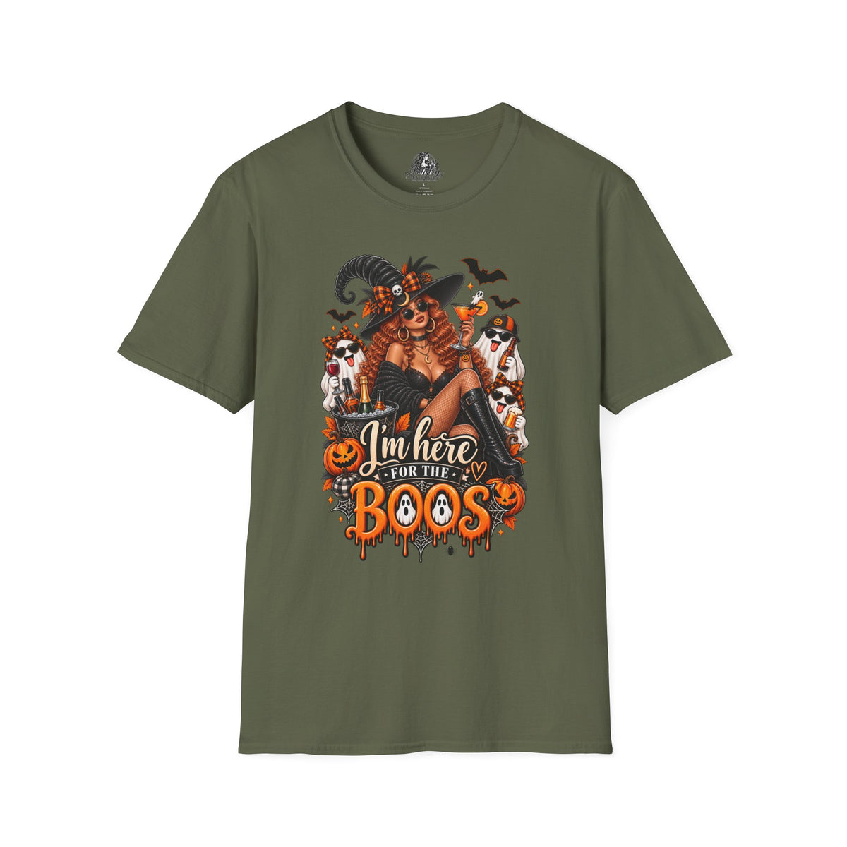 Here for the Boos Halloween | Glam Ghost Design | Unisex Softstyle T-Shirt