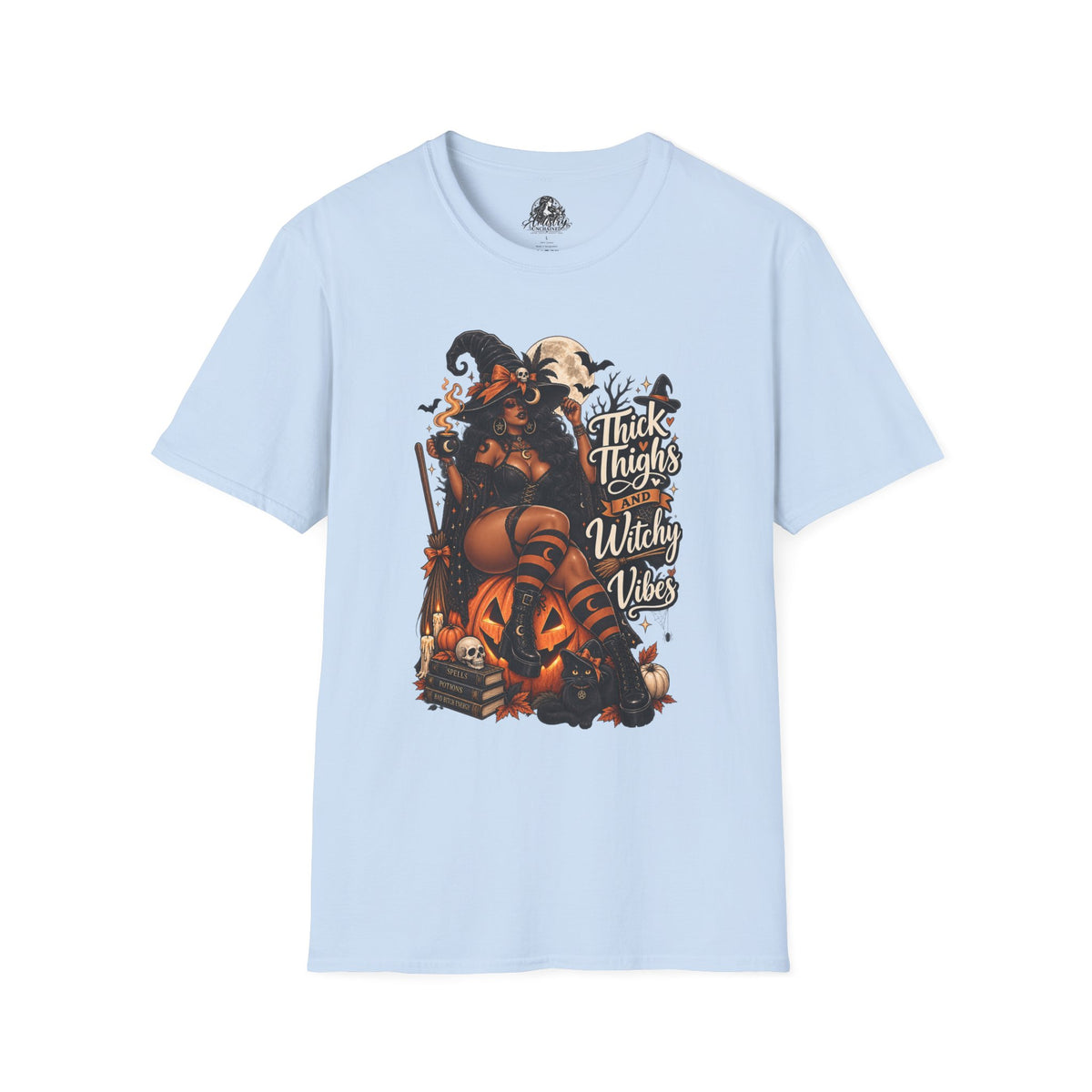 Thick Thighs Witchy Vibes Halloween | Glam Ghost Design | Unisex Softstyle T-Shirt