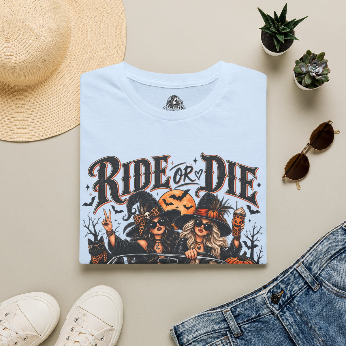 Ride or Die Witches Halloween | Glam Ghost Design | Unisex Softstyle T-Shirt