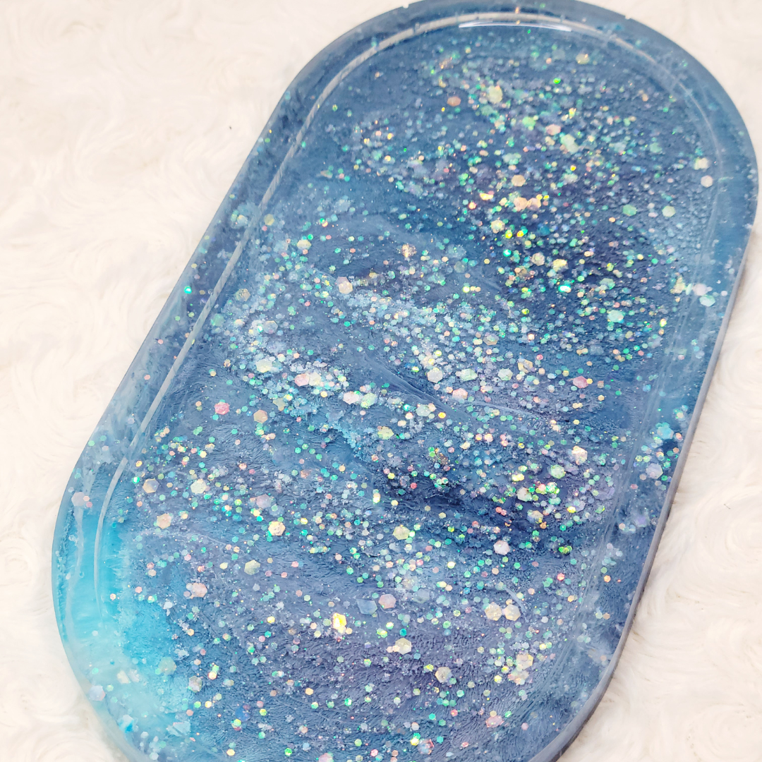 Iridescent Glitter and Blue Trinket Tray