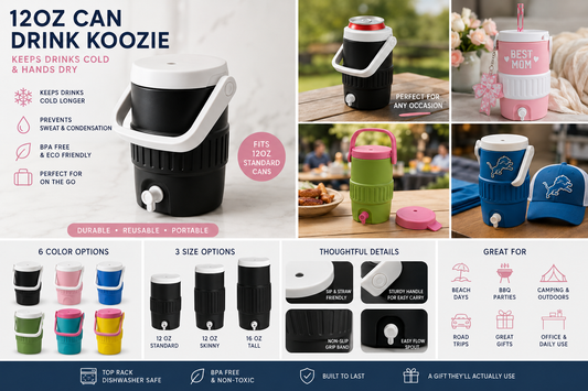 Lidded Can Cooler Koozie, 12 oz Standard Can Holder, Skinny Can Cooler, 16 oz Can Koozie, Mini Cooler Drink Holder, 3D Printed Gift