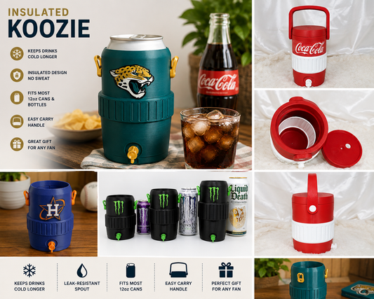 Mini Cooler Can Koozie | 3D Printed Drink Cooler | Game Day Can Cooler | Tailgate BBQ Camping Gift