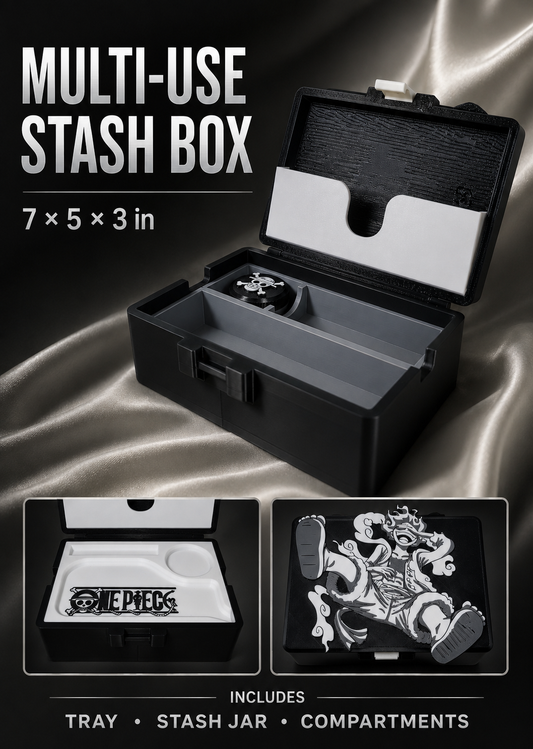 Anime Stash Box with Tray & Jar, 3D Printed Multi Use Storage Box, 7x5 Organizer, One Piece Inspired Gift, Rolling Accessories Box
