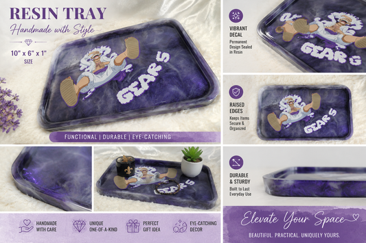 Purple Anime Resin Tray, Handmade Decal Rolling Tray, 10x7 Decorative Tray, Gear 5 Inspired Gift, Anime Room Decor, Catchall Tray