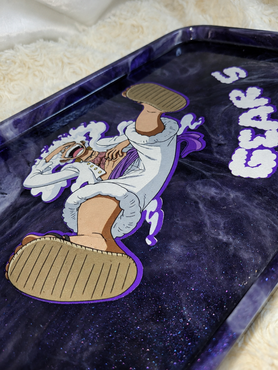 Purple Anime Resin Tray, Handmade Decal Rolling Tray, 10x7 Decorative Tray, Gear 5 Inspired Gift, Anime Room Decor, Catchall Tray