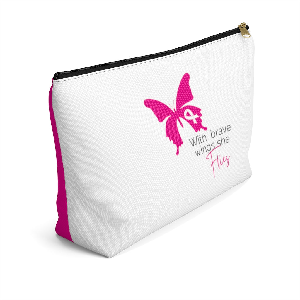 Pink Ribbon Butterfly Pink Accessory Pouch w T-bottom